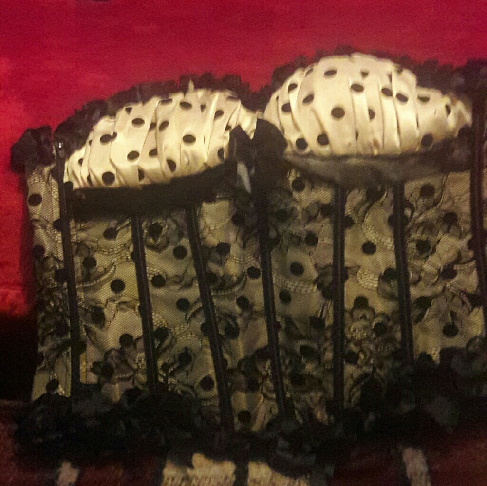 Cream and black polka dot corset